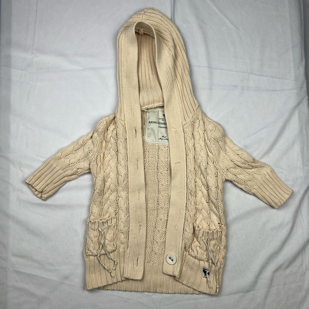 Abercrombie and Fitch babydoll hooded cable knit sweater y2k FLAWED - Small